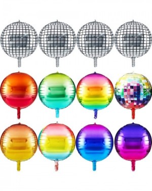 Balloons 12 Pieces 4D Disco Balloons Aluminum Foil Balloons Sphere and 2 Pieces Silver Ribbons for Disco Dance Birthday Weddi...
