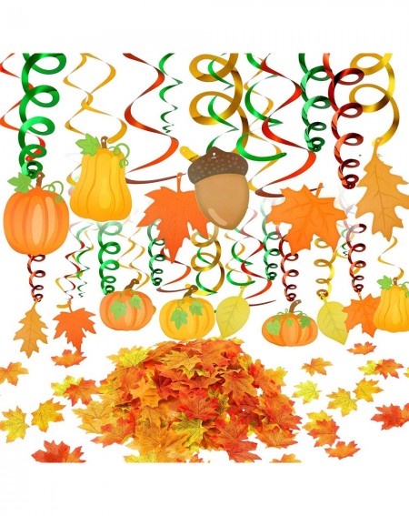 Party Packs 120 Pieces Fall Hanging Swirl Thanksgiving Decorations and Artificial Fall Maple Leaves Kit- Pumpkin and Maple Le...