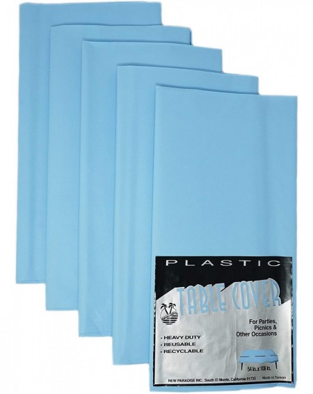 Tablecovers Heavy Duty Plastic Disposable & Reusable Table Covers- Rectangular Size 54" x 108" (Pack of 5) - Baby Blue - Baby...