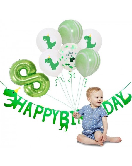 Balloons Dinosaur Confetti Latex Balloons and 8th Number Foil Balloons Kit 12 Inch Light Green White Marble with Ribbons Late...