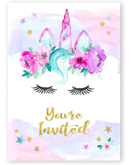 Invitations Magical Unicorn Invitations Large - 24 Invitations + 24 Envelopes - Double Sided - Watercolor with Digital Gold -...