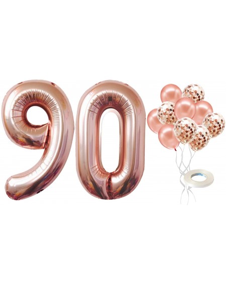 Balloons Rose Gold 90 Number Balloons - Large- 9 and 0 Mylar Rose Gold Balloons- 40 Inch - Extra Pack of 10 Latex Baloons- 12...