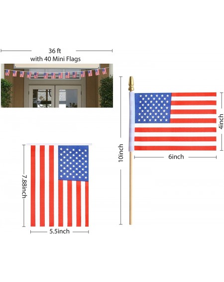 Party Favors 14 Pcs Patriotic Party Supplies of 12 Wooden Stick Handheld American Flag- and 2 Flag Garland for 4th of July Ce...