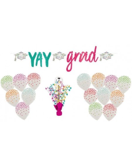 Centerpieces Grad Party Decorations Kit with Centerpiece- Banner and Balloons in Pink and Teal - CQ19CH8AM0M $40.74