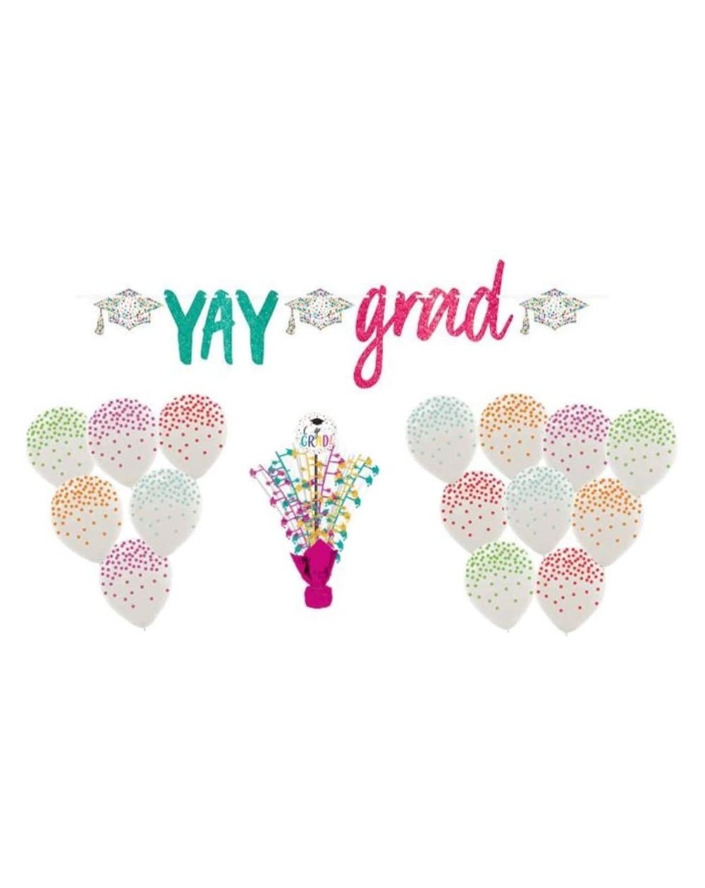 Centerpieces Grad Party Decorations Kit with Centerpiece- Banner and Balloons in Pink and Teal - CQ19CH8AM0M $18.52