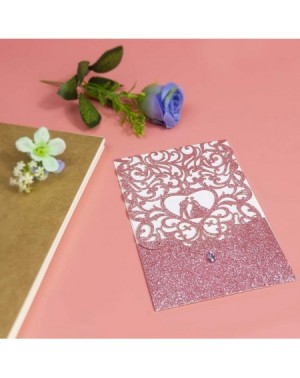 Invitations Laser Cut Wedding Invitations With Envelopes With Blank Printable Paper -25pcs Pink Glitter 4.7" x 7' Wedding inv...