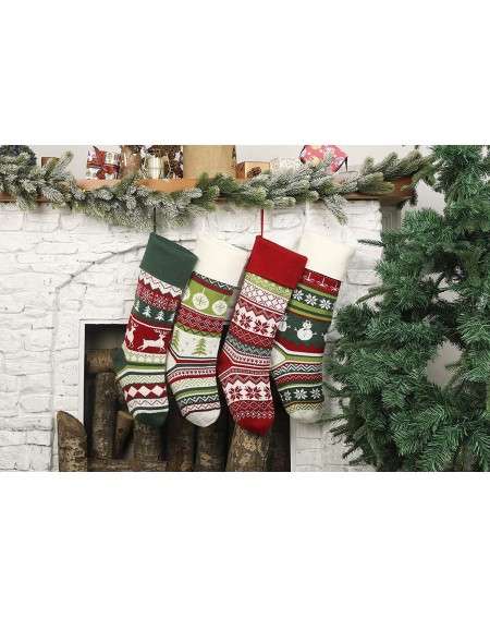 Stockings & Holders 4 Pack Knit Christmas Stockings- 22 Inchs Extra Long Snowflake Reindeer Snowman Knit Knitted Xmas Rustic ...