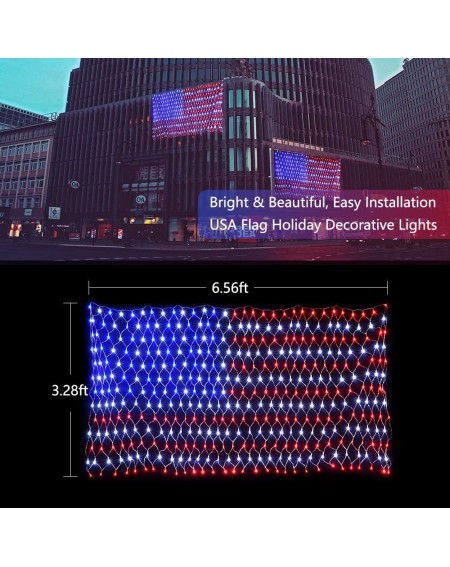 Outdoor String Lights American Flag lights- 390 LED USA Flag Net Lights 6.56ft x 3.28ft Low Voltage Patriotic Christmas Decor...
