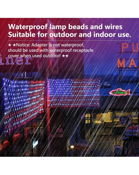 Outdoor String Lights American Flag lights- 390 LED USA Flag Net Lights 6.56ft x 3.28ft Low Voltage Patriotic Christmas Decor...
