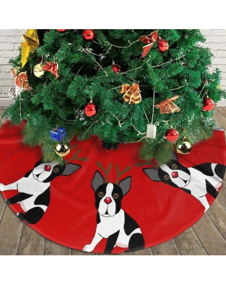 Tree Skirts Rustic Merry Christmas Tree Skirt Boston Terrier Reindeer Christmas Printed Xmas Tree Mat Christmas Ornaments Fes...