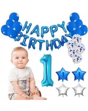 Balloons Happy Birthday Balloon Set 1st Birthday Boy Decoration Blue Number 1 Birthday Balloons Foil Fringe Curtain Star Hear...