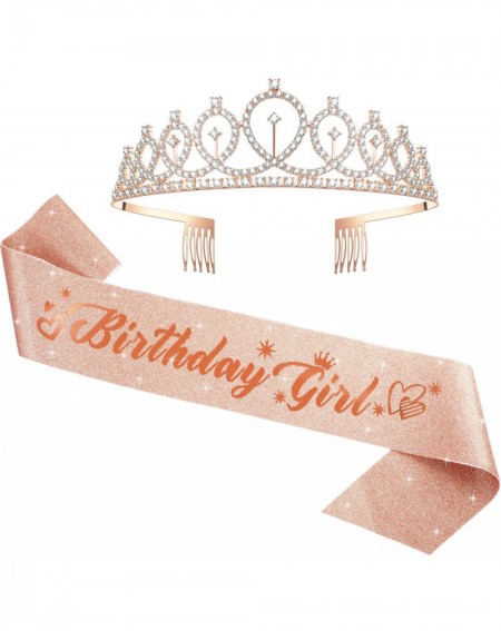 Favors Girl Tiara and Sash Set Rose Gold Birthday Women Birthday Party Decorations Supplies Favors Rhinestone Crystal Birthda...
