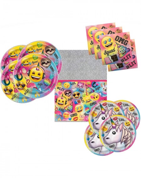 Party Packs Emoji Party Tableware Supplies Pack for 16 Guests - Includes 16 Dinner Plates- 16 Dessert Plates- 16 Dinner Napki...