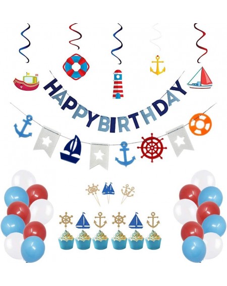 Party Packs Nautical Birthday Party Decorations for Boys Girls Adults Anchor Sailboat Theme Party Supplies With Sailing Swirl...