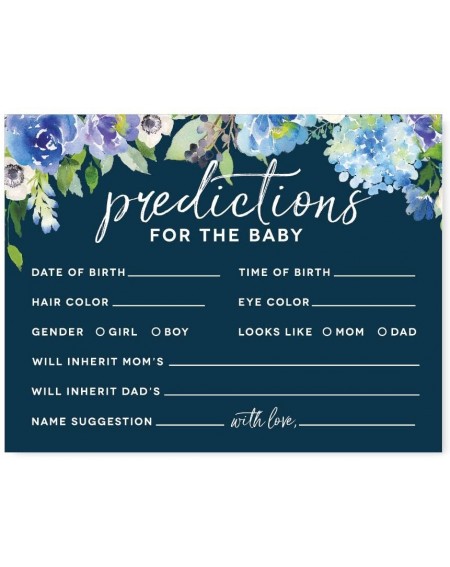 Favors Navy Blue Hydrangea Floral Garden Party Baby Shower Collection- Predictions for Baby Cards- 20-Pack- Games Activities ...