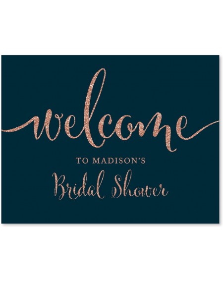 Banners & Garlands Personalized Wedding Party Signs- Faux Rose Gold Glitter on Navy Blue- 8.5x11-inch- Welcome to Madison's B...