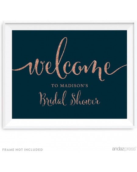 Banners & Garlands Personalized Wedding Party Signs- Faux Rose Gold Glitter on Navy Blue- 8.5x11-inch- Welcome to Madison's B...