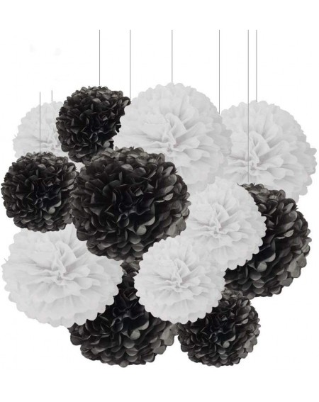 Tissue Pom Poms 12pcs Black and White Paper Pom Poms Decorations for Party Ceiling Wall Hanging Tissue Flowers Decorations - ...
