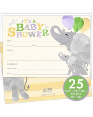 Invitations Joyful Elephant Baby Shower Invitations. Set of 25 Fill-in Style Cards and White Envelopes. Gender-Neutral Yellow...
