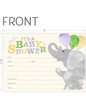 Invitations Joyful Elephant Baby Shower Invitations. Set of 25 Fill-in Style Cards and White Envelopes. Gender-Neutral Yellow...