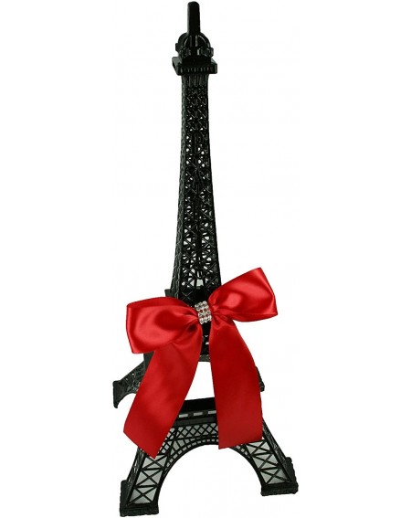 Centerpieces 6" Tall Black Metal Eiffel Tower Cake Topper with Satin Bow Designed with Rhinestones Choose Bow Color - Red Bow...