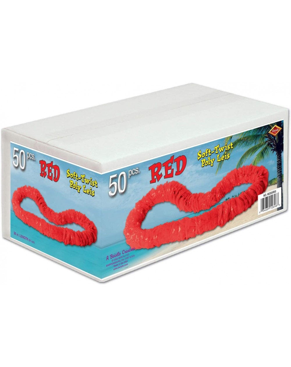 Favors Soft-Twist Poly Leis w/Labeled Box (red)- 50 Red Leis Per Package - CB116U75R7F $20.23