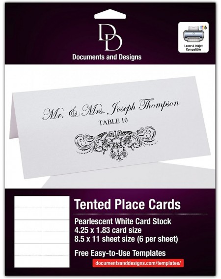 Place Cards & Place Card Holders Vintage Frame Printable Place Cards- Black- Set of 60 (10 Sheets)- Laser & Inkjet Printers -...