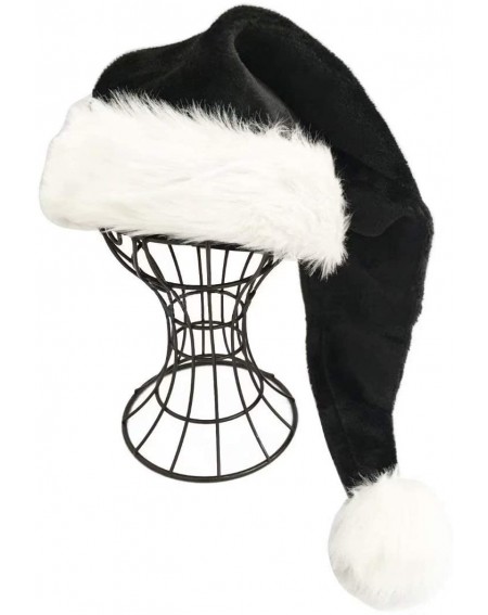 Hats Black and White Deluxe Adults Santa Hat for Black Christmas Theme - CU18AKIGZGG $32.15