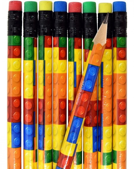 Party Favors 48 Colorful Building Block Brick Pencils Kids Birthday Goody Bag Bulk Filler Party Favor Supplies with Color Era...