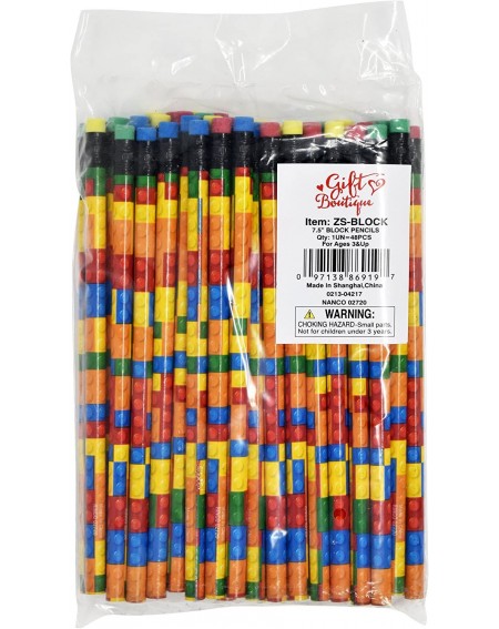 Party Favors 48 Colorful Building Block Brick Pencils Kids Birthday Goody Bag Bulk Filler Party Favor Supplies with Color Era...