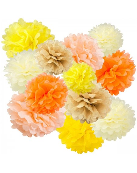 Tissue Pom Poms Variety Set of 12 (Assorted Cream Orange Yellow Color Pack) consisting of 8" 10" 12" 14" Tissue Paper Pom Pom...