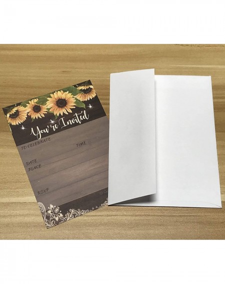Invitations 25 Sunflower- Rustic Wood & lace Invitations with 25 Envelopes for Weddings- Bridal Shower- Birthdays- Housewarmi...