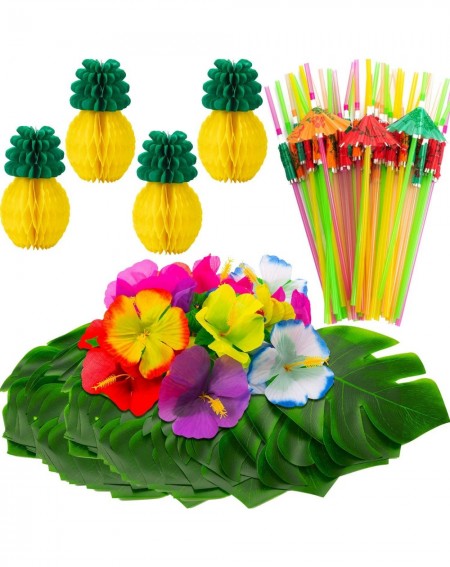 Party Packs 102 Pieces Hawaiian Tropical Jungle Party Decoration Set Including 24 Tropical Palm Simulation Leaves- 24 Silk Hi...