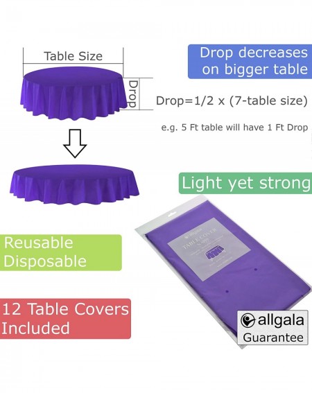 Tablecovers 12-Pack Premium Plastic Table Cover Medium Weight Disposable Tablecloth-12PK Round 84"-Deep purple-TC58517 - Deep...
