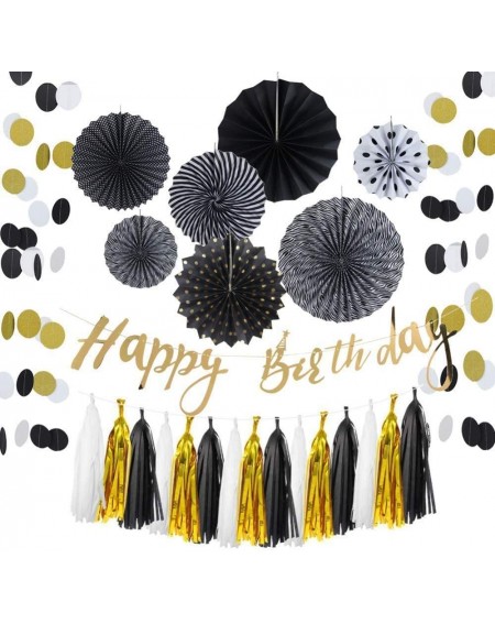 Banners & Garlands Birthday Decorations Party Supplies- Black and Gold Party Decorations- Happy Birthday Banner- Hanging Pape...