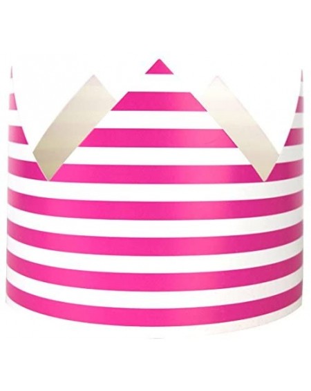 Party Hats 12pc Childrens Paper Crown Hats Queen (Rugby Stripe- Fuchsia) - Rugby Stripe Fuchsia - C512DLDMBLP $9.28