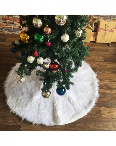 Tree Skirts 30" Christmas Tree Skirt White Plush Tree Skirt Ornaments Snowman Santa Reindeer Decoration - White 30.7" - CJ188...