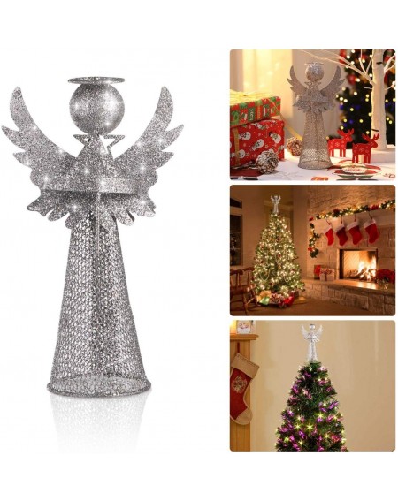 Tree Toppers Xmas Tree Topper 3D Angel Figure Treetop Silver Glitter Metal Christmas Tree Decor Christmas Desktop Ornament - ...