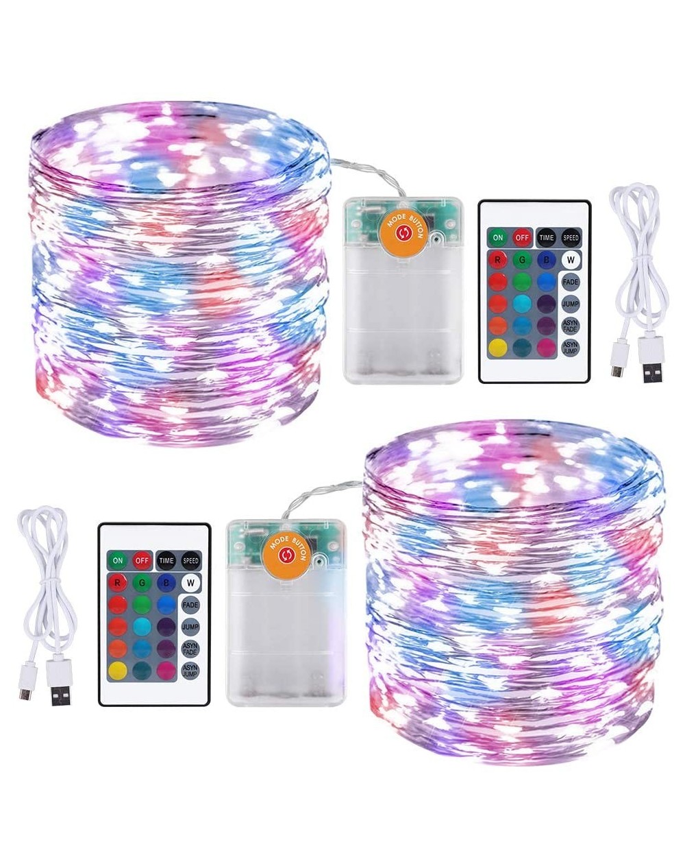 Outdoor String Lights Color Changing Fairy String Lights Battery Operated- 2 Pack 33ft 100 LEDs RGB Rainbow Twinkle Lights wi...