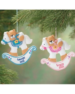 Ornaments Personalized Baby's First Christmas Rocking Horse Ornament - Pink - CQ11QXDPHX5 $17.54