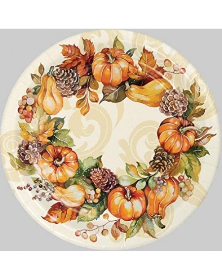 Party Packs Fall Thanksgiving Friendsgiving Party Supplies- Autumn Wreath Design- 16 Guests- 65 Pieces- Disposable Paper Dinn...