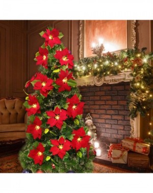 Outdoor String Lights LED Artificial Poinsettia Garland- Lighted Christmas Flower Garland Christmas Tree Decoration for Chris...