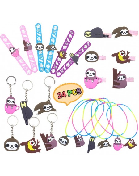 Party Favors 24 pcs Sloth Party Favors Sloth Gift Birthday Party Gifts Kit for Sloth Tattoos Key Chains Hair Clips Necklace a...