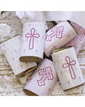 Favors Pink Baptism Mini Candy Bar Wrappers for Girl - 45 Stickers - CX18O23UQ35 $12.02