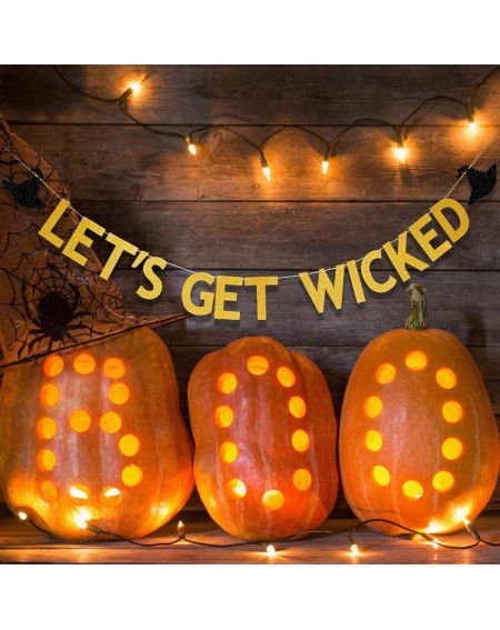 Banners Gold Glittery Let's Get Wicked Banner- Halloween Party Decorations-Witch Party Supplies-Halloween Party Supplies-Hall...