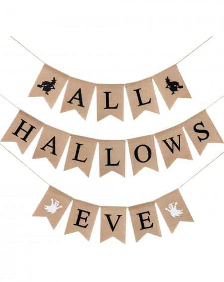 Banners & Garlands 3 Pieces Burlap Halloween Banner All Hallows Eve Banner Halloween Rustic Bunting Garland with Witch Ghost ...