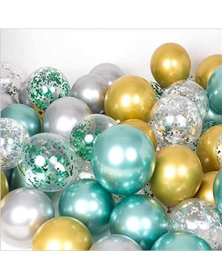 Balloons Party Balloons Set of 50 - 12inch Latex Metallic Green- Metallic Gold-Metallic Silver & Green Confetti- Silver Confe...