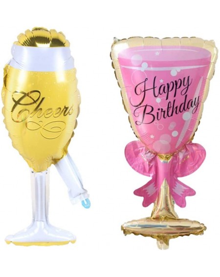 Balloons 2 PCS Pink Champagne Goblet Cheers Foil Balloons for Baby Shower Birthday Party Decorations - CV19CZHOE5G $21.27
