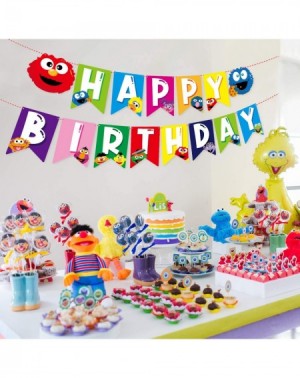 Banners Sesame Happy Birthday Banner Bunting - Elmo Cookie Monster Swallowtail Banner Garland High Chair Hanging Décor for Ba...