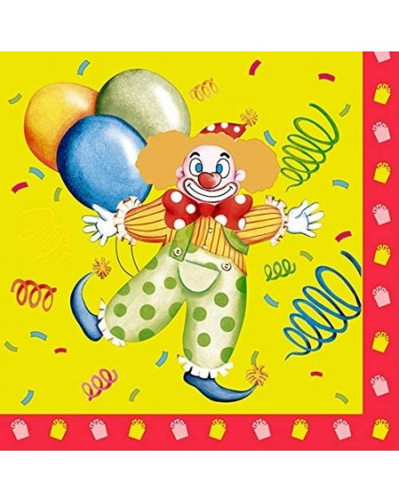 Tableware Decorative Pattern Paper Lunch Napkins - Clown and Balloons (Yellow)- 20 Count- 6.5 inch - Clown and Balloons (Yell...